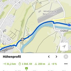Für die Tour heute sind 86 km und 430 hm geplant bis nach Dole. Das ist quasi der "Ausruhtag vor dem Sturm".