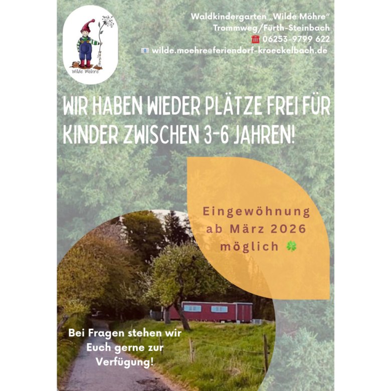 Flyer freie Kita-Plätze Waldkindergarten Wilde Möhre ab März 2026